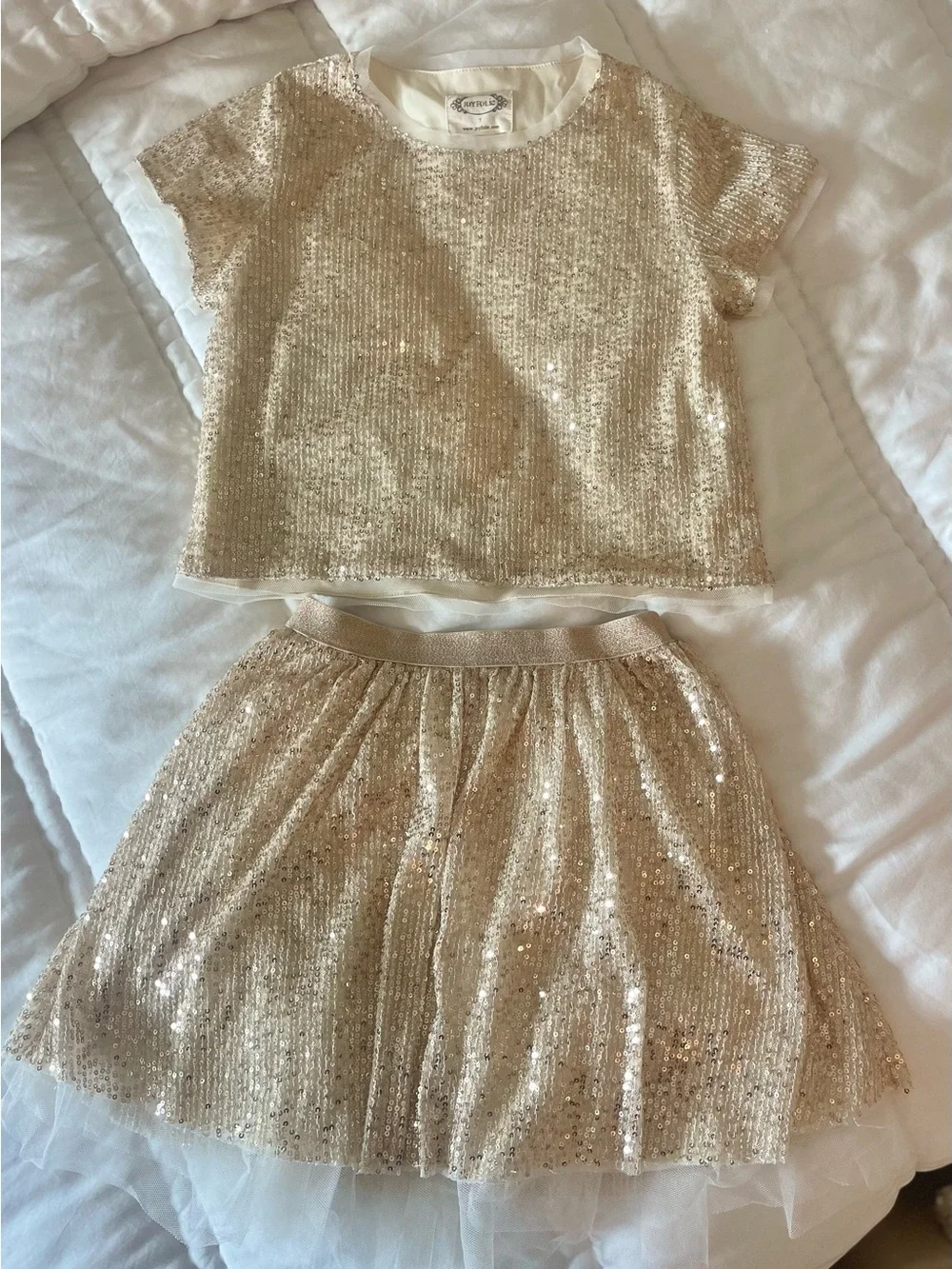 Girls’ Joyfolie Champagne Sequin Top & Skirt Matching Set